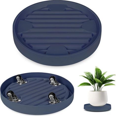 Plateau pour pot de fleurs gris avec roulettes cachées, diamètre intérieur 22.3 cm, plateau intérieur et extérieur avec roulettes, 1 pièce (1/5)