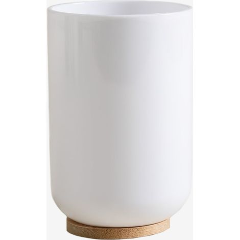Sklum – Vase 32 cl en polystyrène blanc – Hauteur 11 cm – Largeur 17,1 cm – Détail en bois de bambou – Pour salle de bain élégante - VASE 32 CL
