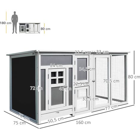 HĂŒhnerstall HĂŒhnerhaus aus Holz 160 x 75 x 80 cm Freilaufgehege mit TĂŒr Nistkasten wasserdicht Dach herausziehbarem Tablett Sitzstange Auslauf HĂŒhnergehege fĂŒr 1-2 HĂŒhner fĂŒr Garten Grau+WeiĂ (1/5)