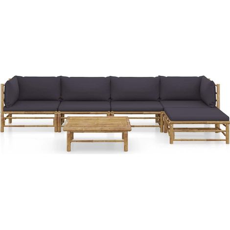 Maison Exclusive - Set Divani da Giardino 6 pz con Cuscini Grigio Scuro in Bambù (1/5)