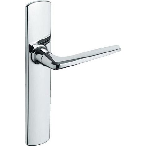 Set de Poignée de Porte sur Grande Plaque - Version Condamnation pour Salle de Bain et WC - Entraxe 195 mm - Système de Pose Facile - Finition Chrome Velours