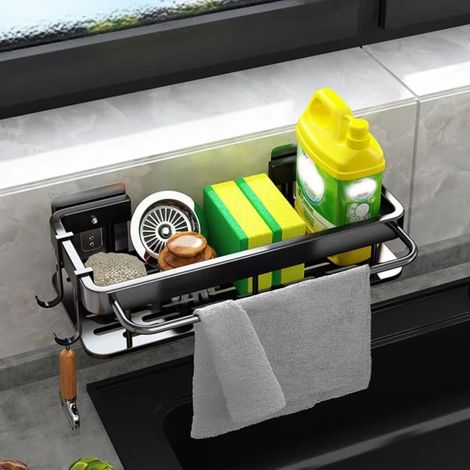 Organisateur d'évier suspendu, porte-éponge de cuisine avec crochet et porte-serviettes-AquaForge (1/5)