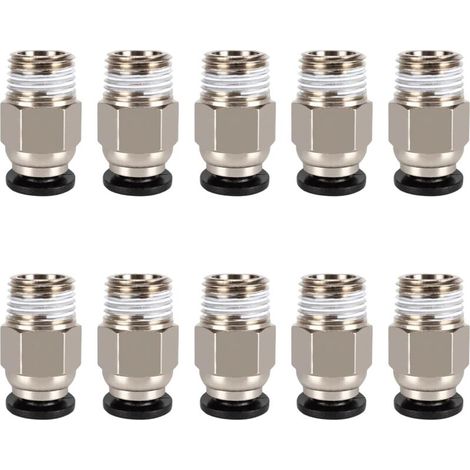 PC4-M10-Stecker, PC4-M10-Pneumatikstecker, Pneumatikanschluss für PTFE-Schläuche, PC4-M10 gerader Pneumatikstecker, PC4-M10 pneumatischer gerader Rohrstecker für 3D-Drucker, 10 Stück FLITI (1/4)