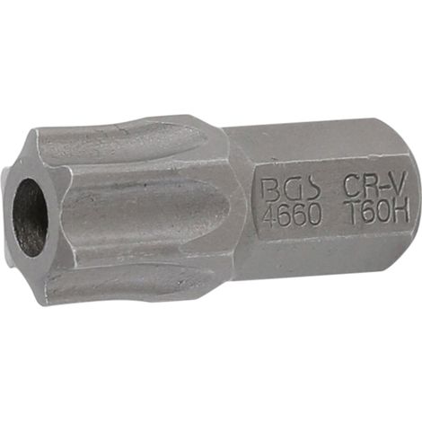 Inserto  lunghezza 30 mm  attacco esagono esterno 10 mm (3/8")  profilo a T (per Torx) con alesatura T60