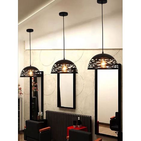 Lampadario sospeso a campana cupola luce led E27 in metallo nero bianco moderno Nero (1/2)