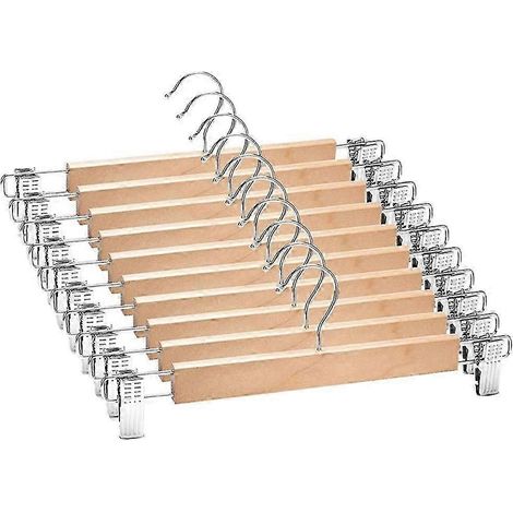Lot de 10 cintres en bois avec pinces réglables, antidérapants, pour pantalons, en bois de lotus naturel, 360 JP (1/5)