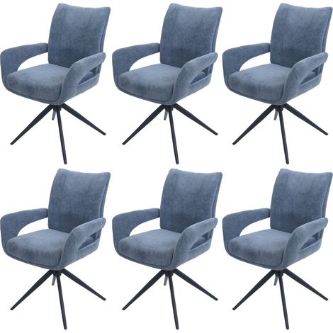 [NEUWERTIG] 6er-Set Esszimmerstuhl HHG-273, Küchenstuhl, drehbar Auto-Return, Stoff/Textil Chenille (310g/m²) Öko-Tex graublau