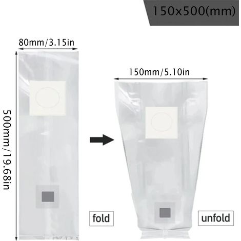 (150 x 500 x 0,06 mm, 20 pièces) Sacs de culture filtrants en polypropylène (PP) pour mycélium de champignons, épaisseur 0,06 mm, respirants et résistants aux hautes températures, pour jardinière. (1/4)