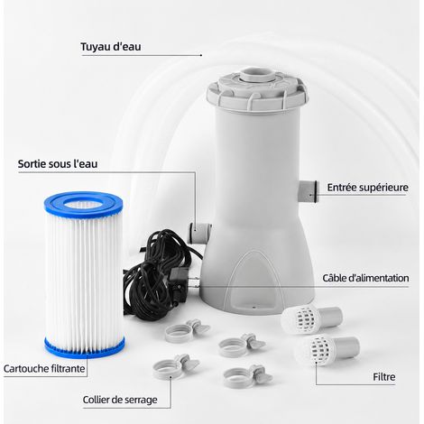 Pompe de filtration pour piscine hors-sol 1000 gal/h 80W bassin 20000L 1000gal 175 340mm 20000l 25 × 25 × 34 cm 2,85 kg – Livraison gratuite