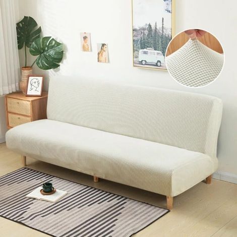 Bardusch-Housse de canapé-lit extensible pour futon 2/3 places amovible et anti-poussière en tissu polaire doux (Beige pour lit 120155 cm) (1/5)