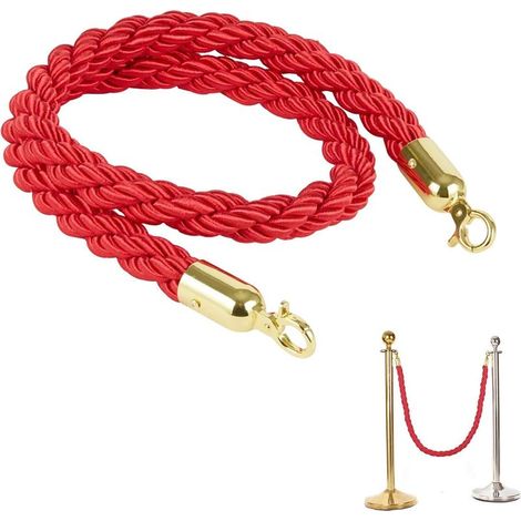 GDHZS- Corde de Guidage Corde de Barrière Cordon Séparation Diviseur de Files d'Attente Corde pour Système de Guidage avec Or Crochets 1.5m Rouge pour Hôtel Cinema Publics Contrôle des Foules (1/5)