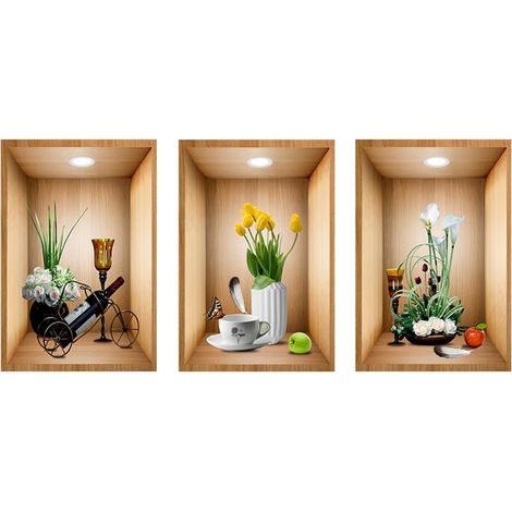 Dekorative Aufkleber, selbstklebende 3D-Simulationsbilder von Pflanzen und Blumen, Topfpflanzen und dekorative Wandbilder für Treppen und Flure, wasserfeste Wandaufkleber