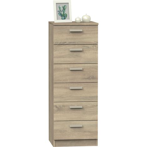 Briebe Nova Cajonera Dormitorio Sinfonier Alto, Cómoda 6 Cajones, 110x40x40 cm (Alto x Ancho x Profundo)  Madera