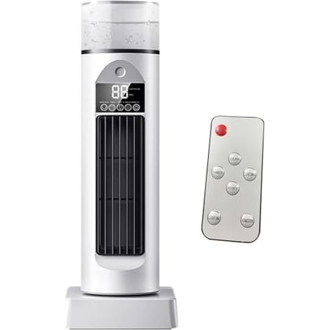 Ventilateur climatiseur sans pales avec humidificateur à évaporation, minuterie et télécommande. Rafraîchisseur d'air silencieux pour chambre, bureau, résidence étudiante ou usage personnel. Procure u (1/5)