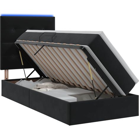 Letto con contenitore LED e materasso Nero 100 x 200 cm Velluto vidaXL (1/5)