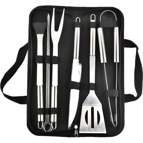 Ensemble d'Outils De Barbecue, 9PCS Barbecue Ustensiles en Acier Inoxydable pour Grillade avec Boîte de Rangement/Spatule/Fourchette/Pince/Couteau/Brochettes et Pinceau pour Extérieur/Camping/Jardin (1/5)