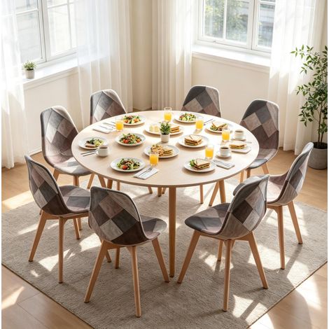 Lot de 8 chaises de repas 46x40x85 cm bois et tissu multicolores, stables au quotidien – MEUBLIV (1/5)