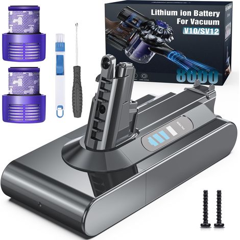 8000mAh Batterie et 2 Filtres pour V10 SV12 Cyclone Absolute Animal Pro Motorhead Fluffy Extra Aspirateur Balai sans Fil (1/5)