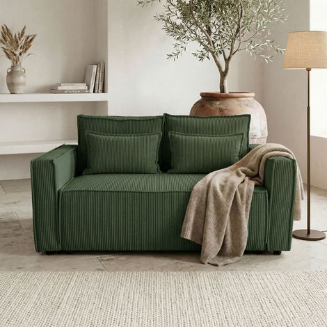 Canapé 2 places 156x102x88 cm en velours côtelé vert foncé (1/5)