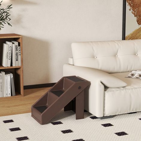 Escalier pour Chien Pliant à 3 Marches Antidérapantes Escalier pour Animaux en Plastique 53 x 30,5 x 36,5 cm Marron (1/5)