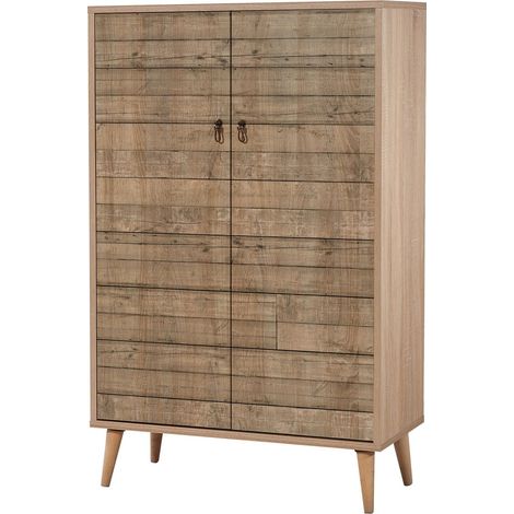 Commode haute 2 portes en bois clair Kiza 728 (1/5)