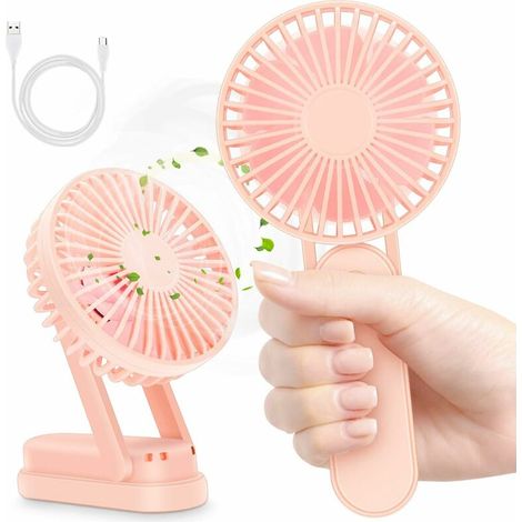 Ventilateur USB, Mini Ventilateur de Table avec Rechargeable 4000mAh Batterie Silencieux Portable Ventilateur 3 Vitesse Réglable USB Poche Poignée Pliable pour Bureau Table Voyage Camping (Rose), (1/5)