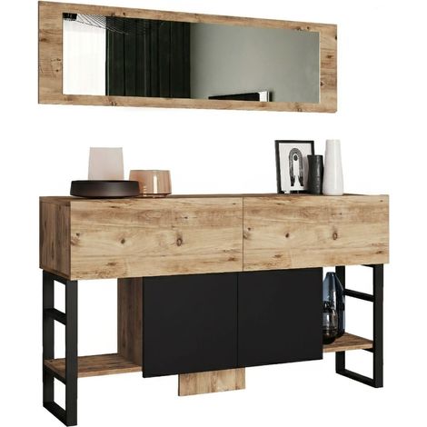 Consolle Alleghe, Specchio Incluso, 6 Ripiani, 5 Vani, 139x43x84h cm Marrone Quercia