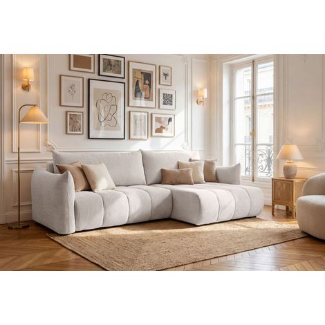 Ecksofa Schlafsofa ONTARIO in Stoff Poso Altweiß Ottomane Rechts (1/5)