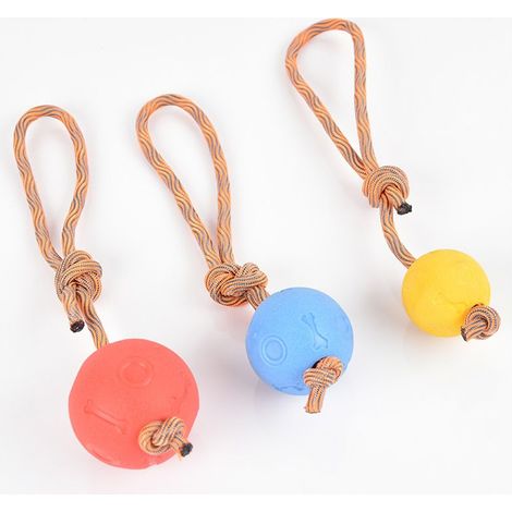 3 pièces TPR matériel jouets à mâcher pour animaux de compagnie résistant aux morsures nœud élastique jouet pour chien balle-corde (grand rouge + bleu moyen + petit jaune) (1/4)