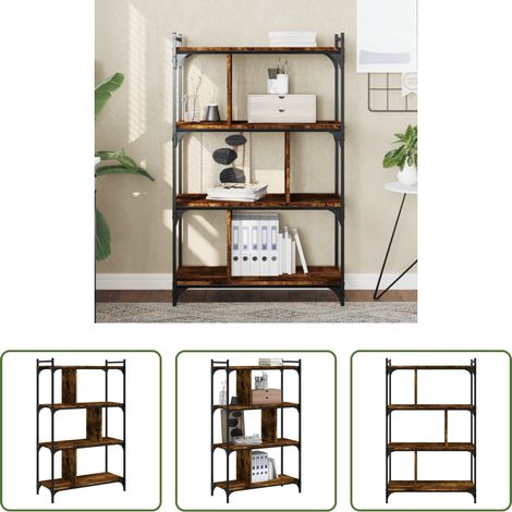 Rangement livres - Bibliothèque 4 niveaux chêne fumé 76x32x123cm bois d'ingénierie (1/5)