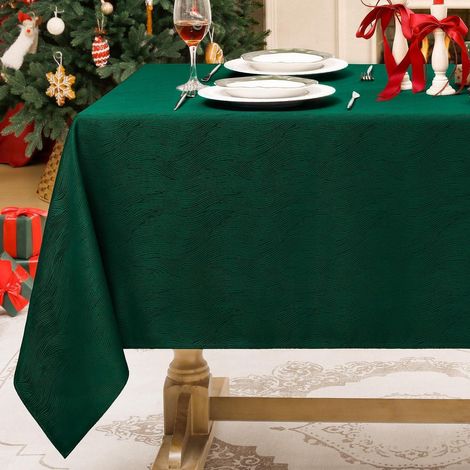 Nappe lavable 140x240 cm Jacquard motif vagues vert foncé