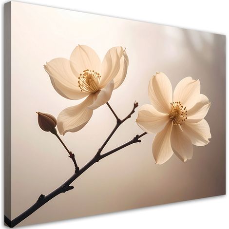 Tabelau sur Toile, Magnolias sur une branche dans des tons beiges chauds,30x20 (1/4)
