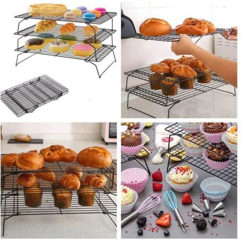 Grille Refroidissement Pliable 3 étages Anti-adhésif en Acier Carbonne pour Gâteaux Pain Biscuits 40257,5cm/éta GRILLE DE SECHAGE (1/4)