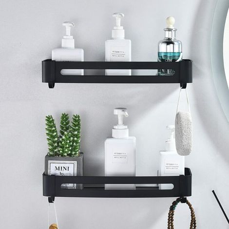 Mensola doccia nera, mensola da bagno senza foratura, cestino doccia in alluminio da parete, mensola portaoggetti per il bagno, portaoggetti doccia adesivo, resistente, antiruggine (2 ripiani) (1/5)