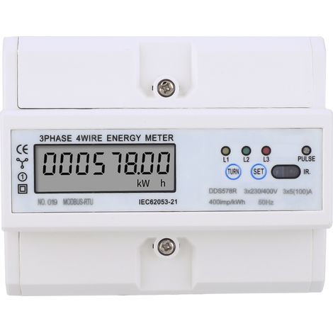 Compteur d'énergie électrique triphasé 4 fils numérique LCD, montage sur rail DIN, RS485-AquaForge (1/5)