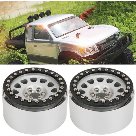 4 Pièces 2.2 Pouces Jantes Métalliques Lourdes pour Véhicule RC 1/10 Rock Crawler, Noir Argenté (1/5)