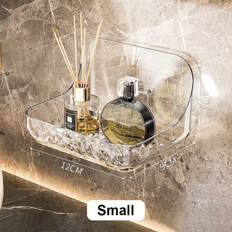 (Petit) Étagère de salle de bain en acrylique, sans perçage, rangement pour douche, lavabo, porte-cosmétiques mural, porte-shampoing WC (1/5)