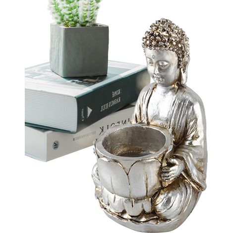 Kerzenhalter Teelichtstatue aus Kunstharz meditierende Figur