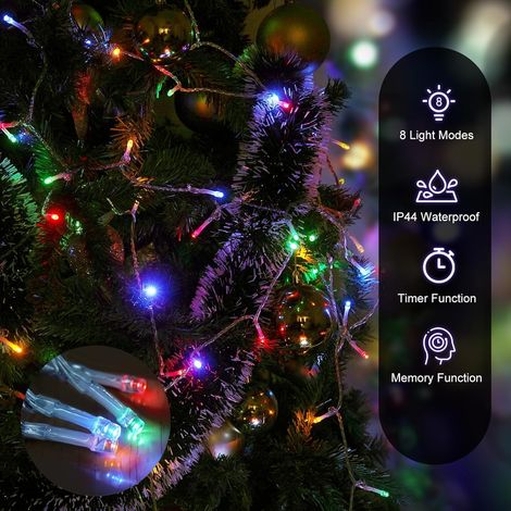Catena luminosa natalizia a batteria, 50 m di LED per interni ed esterni, 8 modalità e funzioni di memoria, catena luminosa natalizia per balcone, giardino, camera da letto, festa - Multicolore [Class (1/4)