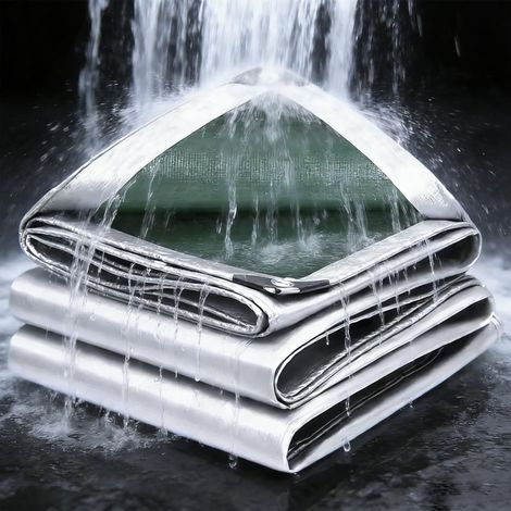 Bâche imperméable 200g/m² PE 3.5x3.5m et résistante en polyéthylène pour extérieur,résistante au Gel et aux UV,pour Jardin,tonnelle,Camping,Meubles,abri de Jardin argenté Vert (1/5)