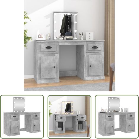 The Living Store Coiffeuse avec LED gris béton 130x50x132,5 cm - Coiffeuse - Meuble De Salle De Bain - Vanity - Miroir Lumineux - Éclairage Led (1/5)