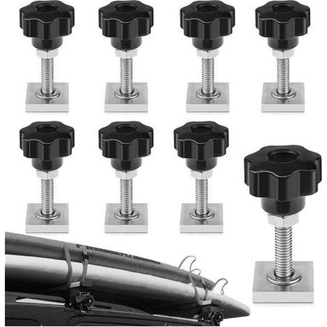 Adaptateur T-Track M6x35mm, 8PCS Vis Coulissantes en T avec Écrous Étoile m6 et Rondelle D'écrou, Track en T avec Écrous pour Adaptateur Vélo, Porte-Bagages de Toit (1/5)