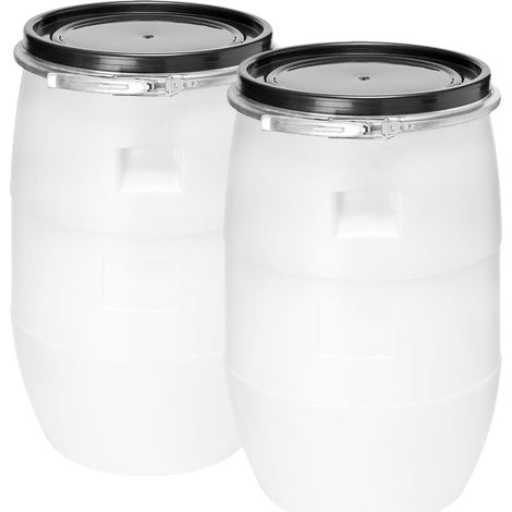 Garronda réservoir d'eau de 2 x 60 litres, Baril Alimentaire, fût à Large Ouverture en HDPE et sans BPA, tonneau de Jardin, bac à Aliments pour Animaux, tonneau Universel GD-0122, Blanc