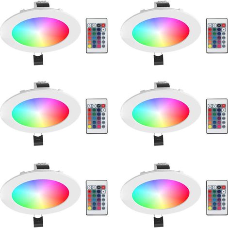 6pcs LED Spots Encastrables Ampoule RGB Couleur Changement Lampe Blanc Froid 5700K plafond Jour Plafonnier Encastré avec Télécommand (1/5)
