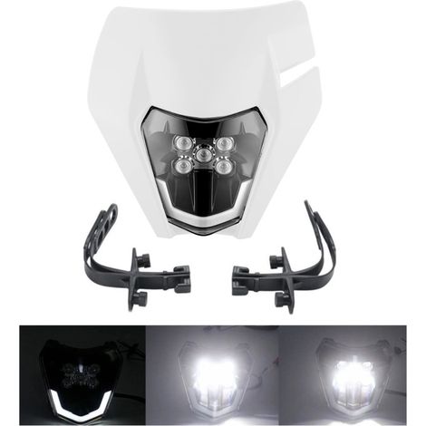 Frontmaske mit LED-Scheinwerfer für Motorrad, weiß, mit Abblend- und Fernlicht - universelles Modell für ENDURO / Trail / Street