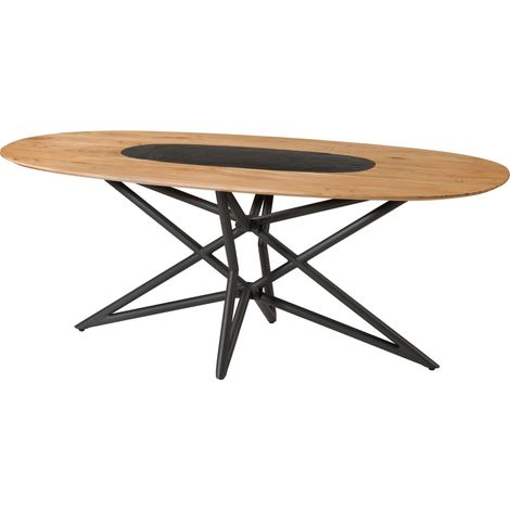 Esstisch oval Akazie 240x100x76 natur lackiert / Sterngestell schwarz