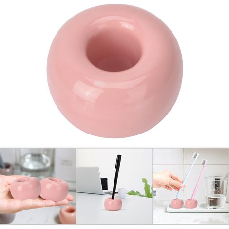 Porte-brosse à dents en céramique donut coloré - Support mignon multifonction rose (1/5)