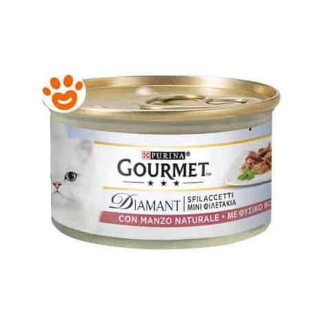 Purina Cat Gourmet Diamant Sfilaccetti con Manzo Naturale - Lattina 85 Gr -