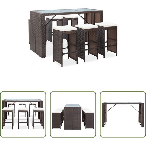 Mobilier extérieur - Ensemble de bar de jardin 7 pcs coussins Résine tressée Marron (1/5)