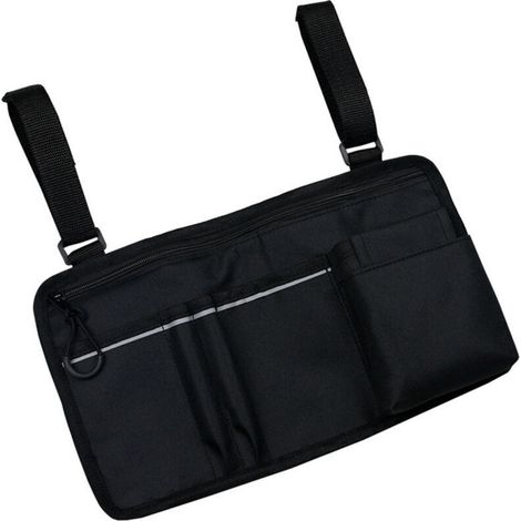 Side bag for wheelchair – double-sided pocket with cup holder and reflective strip, easy attachment to armrest